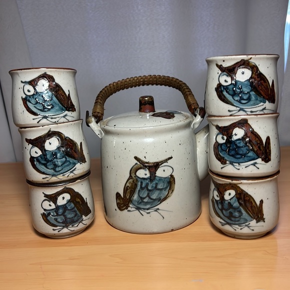 RARE Vintage Wony Ltd Owl teapot with wicker handle 6 Cups Japan Hand Painted - Picture 15 of 15